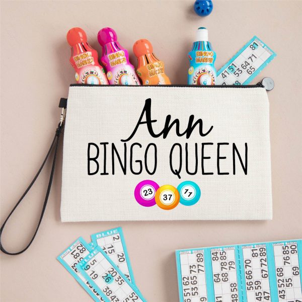 Personalised Name Bingo Queen Linen Style Dabbers Bag Pouch