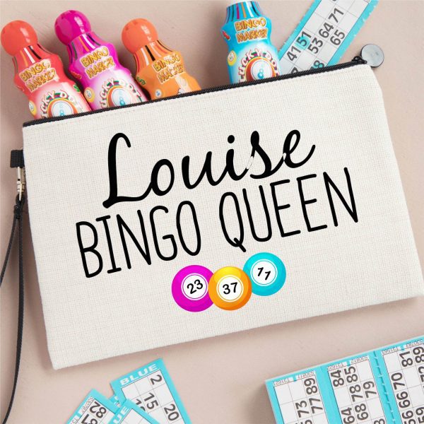 Personalised Name Bingo Queen Linen Style Dabbers Bag Pouch - Image 2