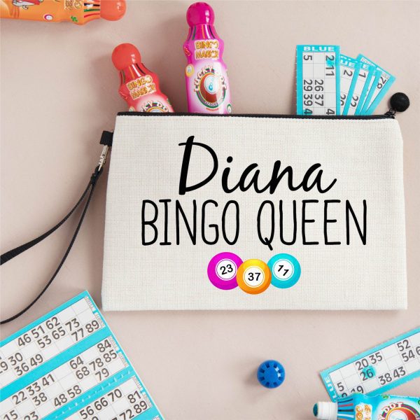Personalised Name Bingo Queen Linen Style Dabbers Bag Pouch - Image 3