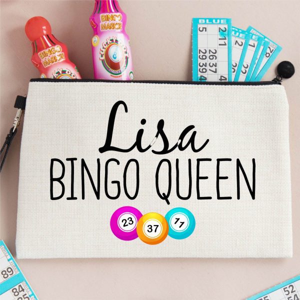 Personalised Name Bingo Queen Linen Style Dabbers Bag Pouch - Image 4