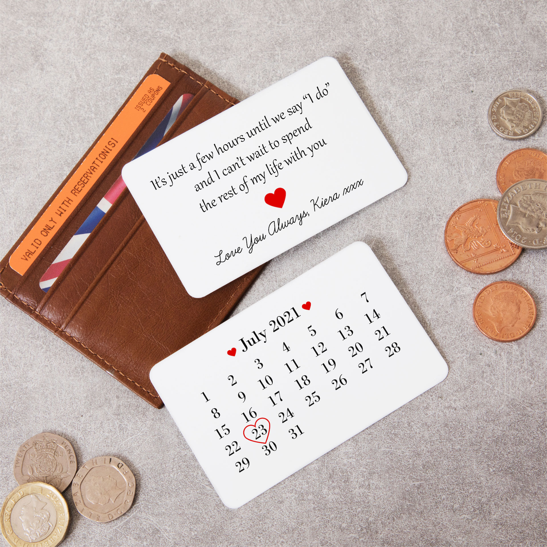 Personalised Wedding Day Metal Wallet Card - Gift for Bride or Groom