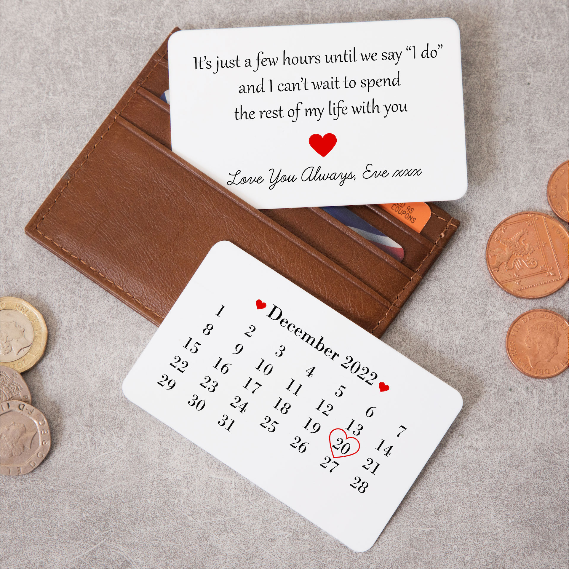 Personalised Wedding Day Metal Wallet Card - Gift for Bride or Groom - Image 2