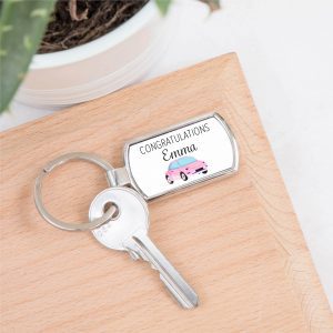 Personalised Congratulations & Pink Car Metal Keyring - Just Passed Driving Test Gift