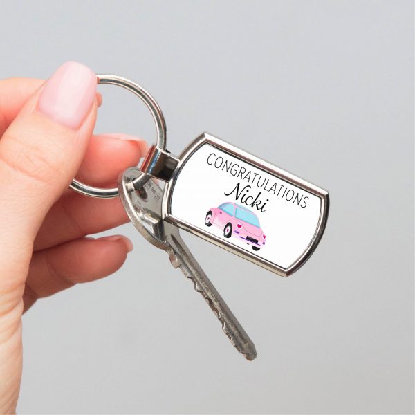 Personalised Congratulations Pink Car Metal Keyring - Image 2