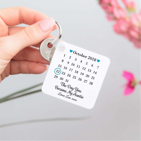 Personalised The Day You Became My Auntie Date Plastic Keyring - Image 2