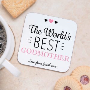 Personalised World's Best Godmother Wooden Coaster - Gift for Godmother