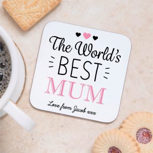 Personalised World's Best Mum Wooden Coaster - Gift for Mum