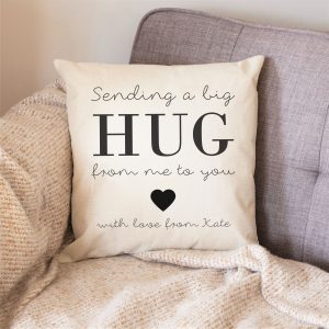 Personalised Sending A Hug From Me To You Linen Effect Cushion and Cover
