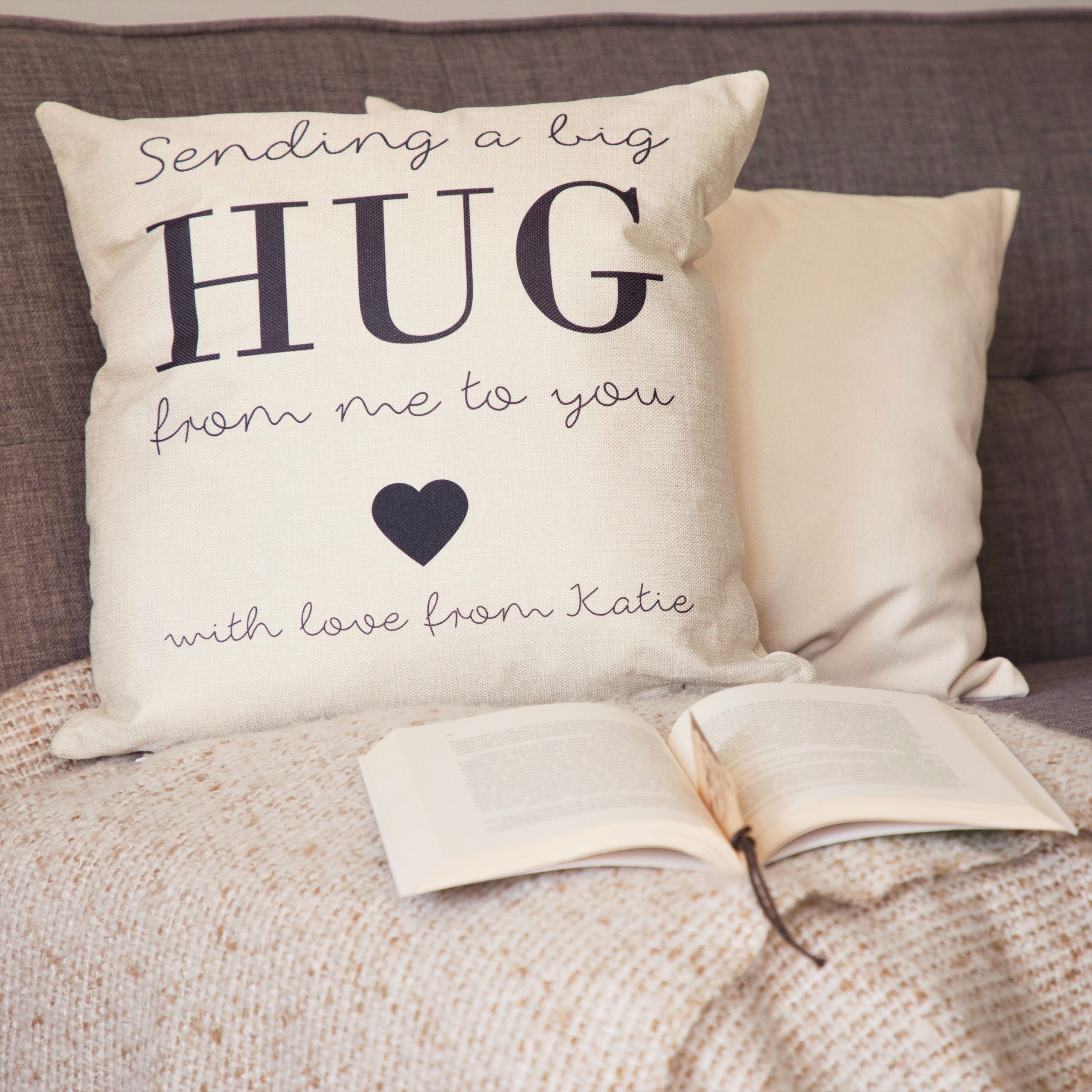 Personalised Sending A Hug From Me To You Linen Effect Cushion and Cover - Image 4