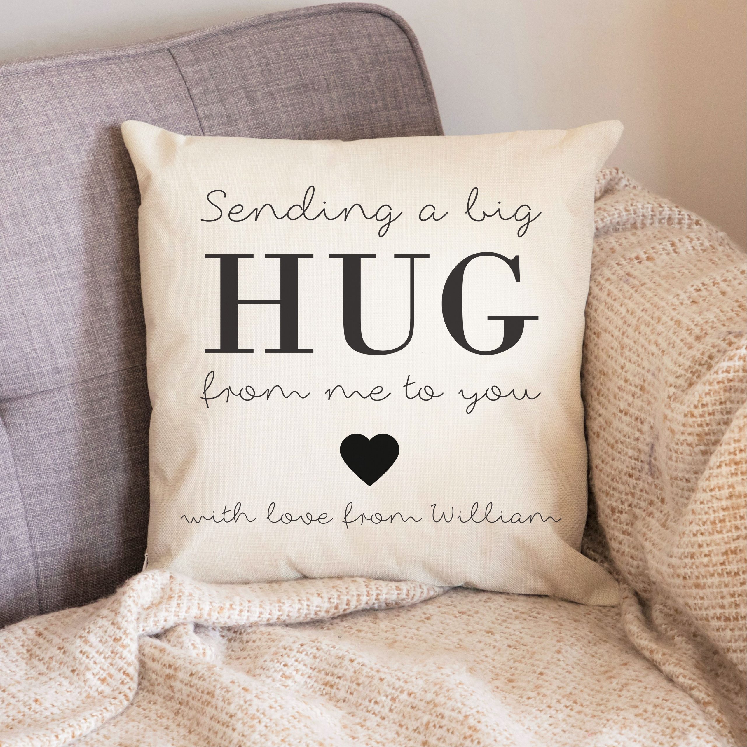 Personalised Sending A Hug From Me To You Linen Effect Cushion and Cover - Image 5