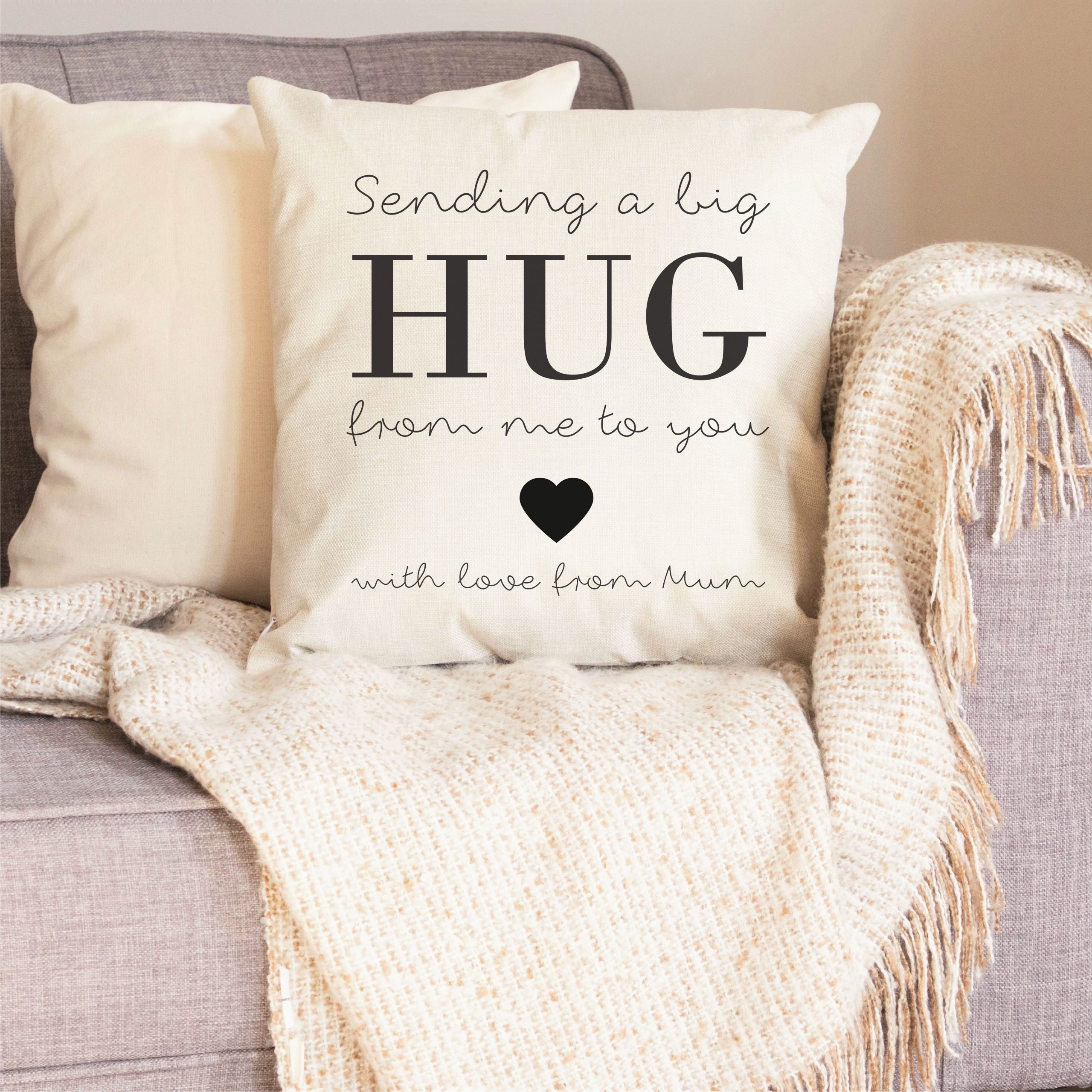 Personalised Sending A Hug From Me To You Linen Effect Cushion and Cover - Image 6