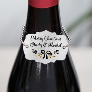 Personalised Merry Christmas Metal Wine Bottle Tag - Gift Tag for Him or Her