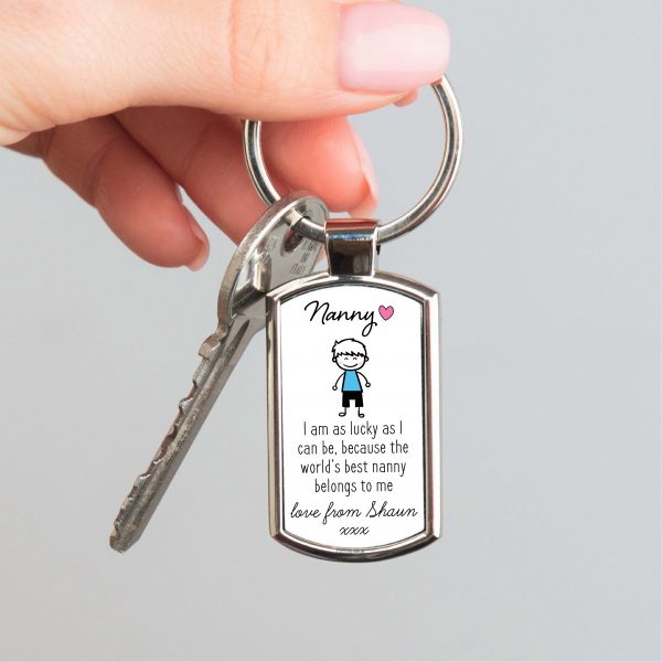 Personalised World's Best Nanny Metal Keyring From Grandson