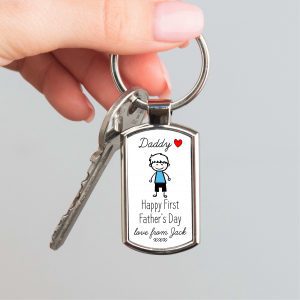 Personalised Happy First Father's Day Metal Keyring From Son - Gift for Dad or Daddy