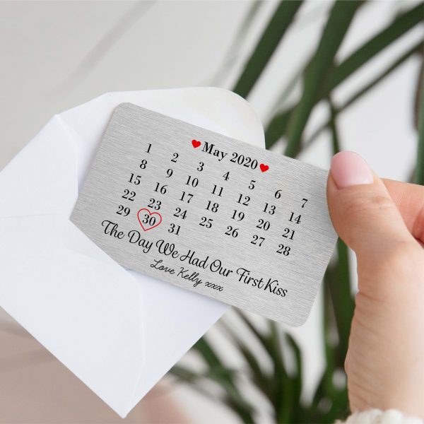 Personalised Our First Kiss Date Metal Wallet Card