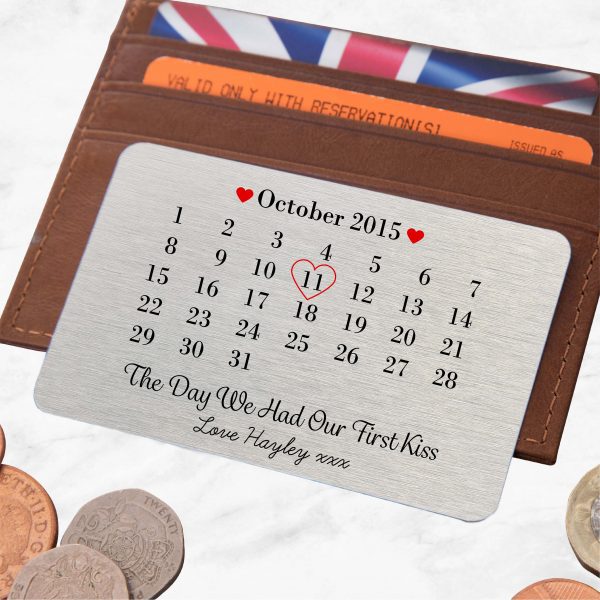 Personalised Our First Kiss Date Metal Wallet Card - Image 2