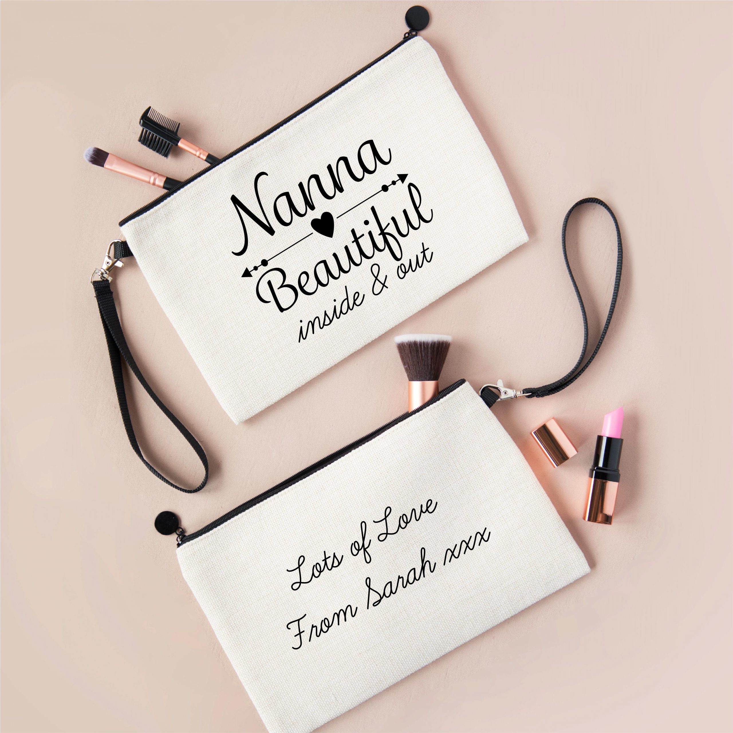 Personalised Beautiful Nanna Linen Make Up Bag - Gift for Nanna