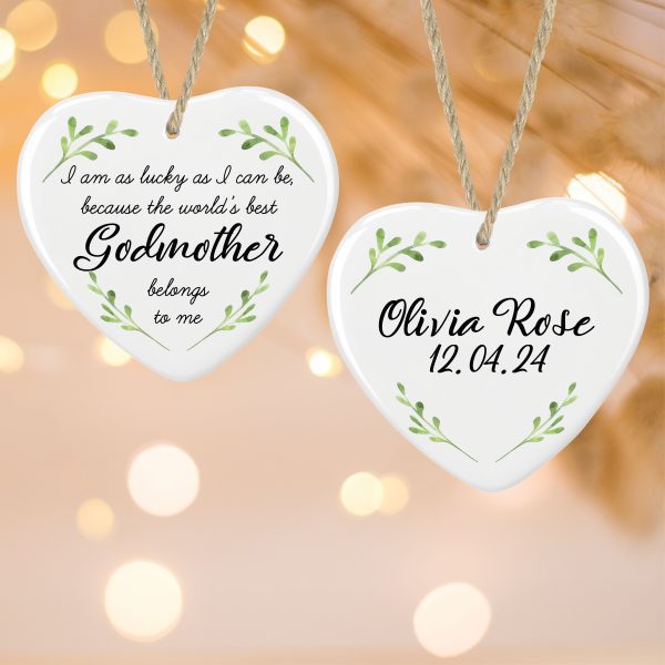 Personalised Godmother Ceramic Heart Hanging Christmas Tree Bauble Decoration Ornament
