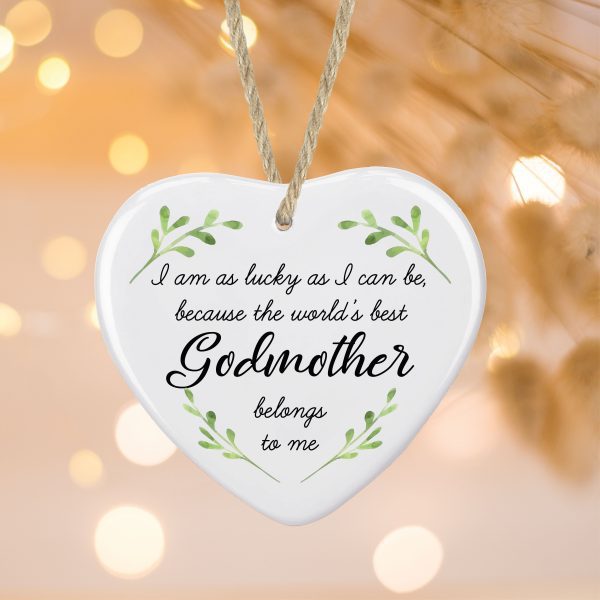 Personalised Godmother Ceramic Heart Hanging Christmas Tree Bauble Decoration Ornament - Image 3