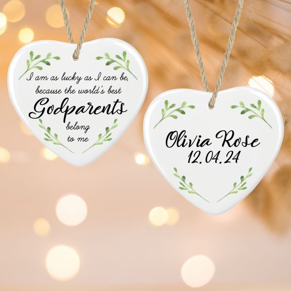 Personalised Godparents Ceramic Heart Hanging Christmas Tree Bauble Decoration Ornament