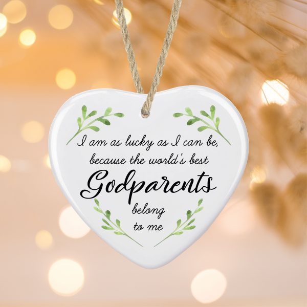 Personalised Godparents Ceramic Heart Hanging Christmas Tree Bauble Decoration Ornament - Image 3