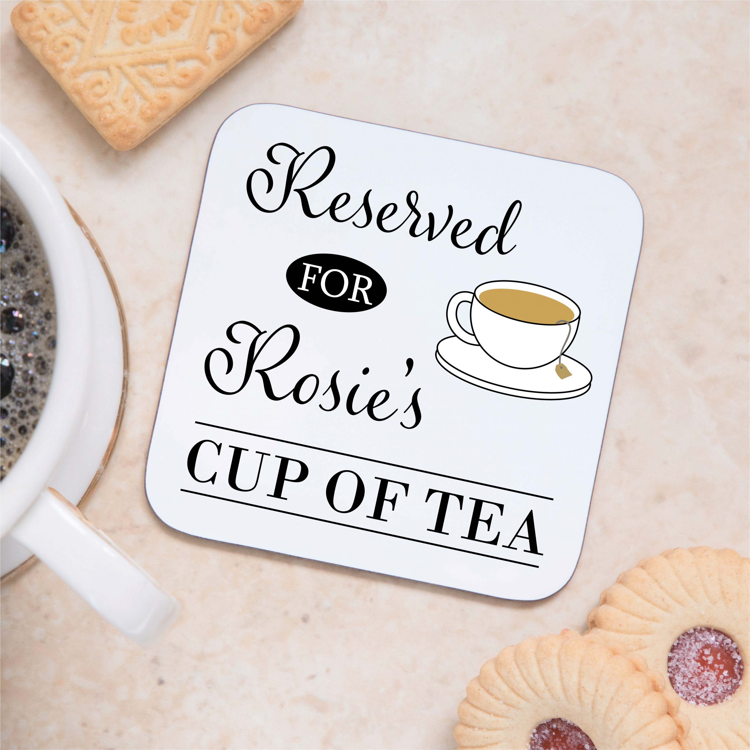Personalised Wooden Cup of Tea Coaster - Gift for Him or Her