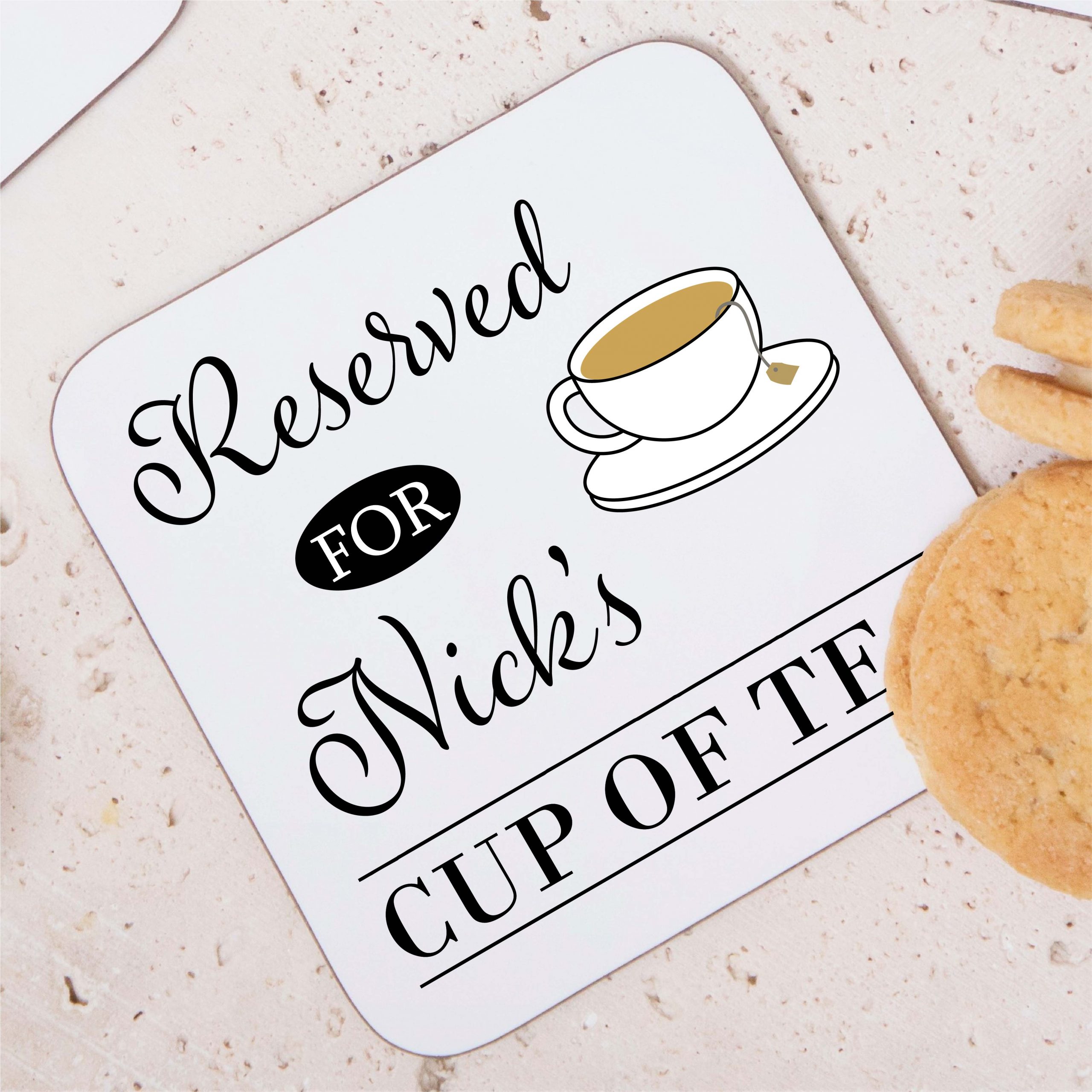 Personalised Wooden Cup of Tea Coaster - Gift for Him or Her - Image 2