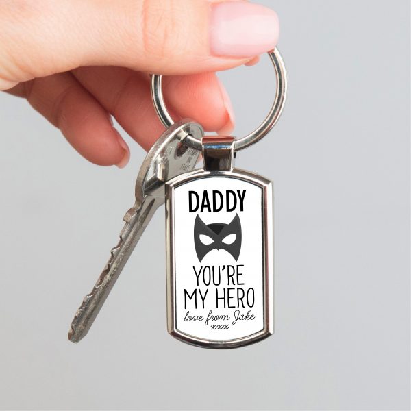 Personalised Daddy You're My Hero Metal Keyring