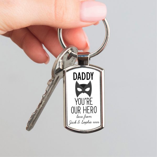 Personalised Daddy You're Our Hero Metal Keyring