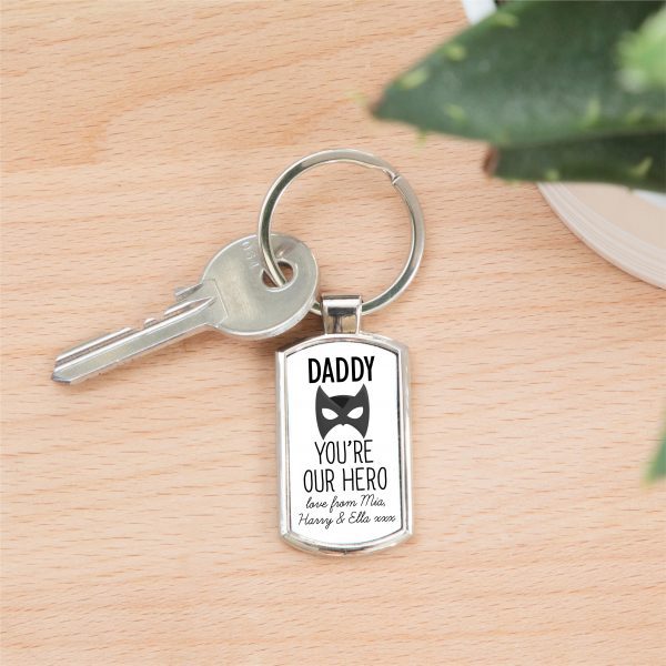 Personalised Daddy You're Our Hero Metal Keyring - Image 2