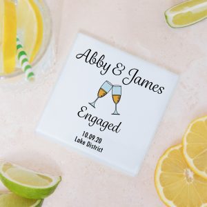 Personalised Engaged Glass Drinks Coaster Mat