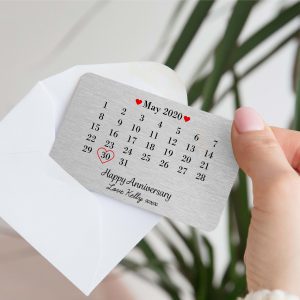 Personalised Happy Anniversary Date Metal Wallet Card