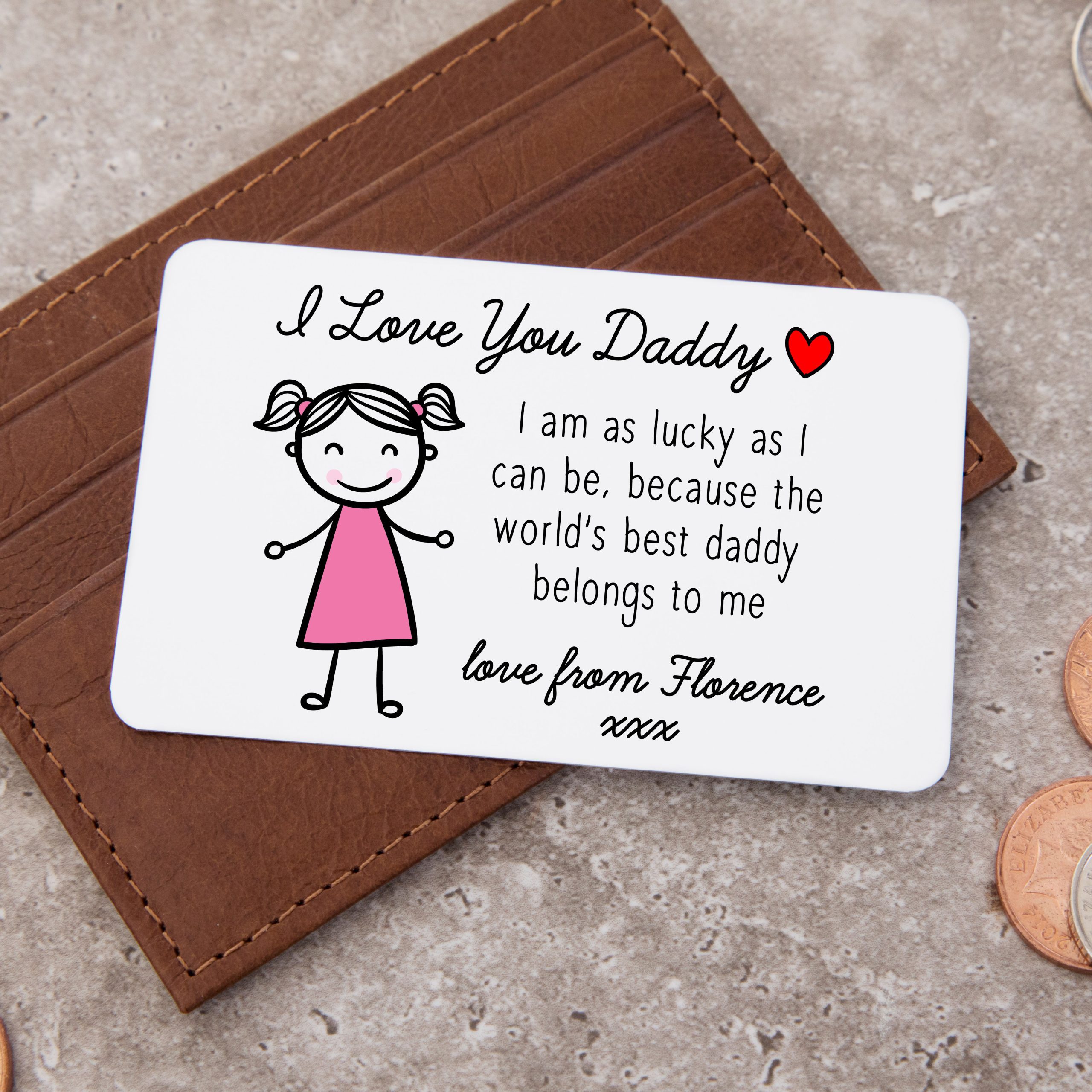 Personalised I Love You Daddy Metal White Wallet Card From Daughter - Image 3