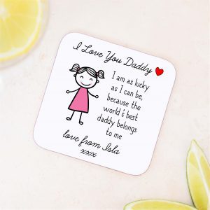 Personalised I Love You Daddy Wooden Coaster from Daughter - Gift for Daddy
