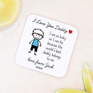 Personalised I Love You Daddy Wooden Coaster from Son - Gift for Daddy