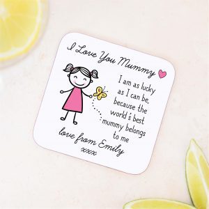 Personalised I Love You Mummy Wooden Coaster from Daughter - Gift for Mummy