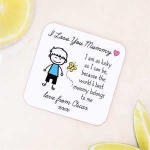 Personalised I Love You Mummy Wooden Coaster from Son - Gift for Mummy