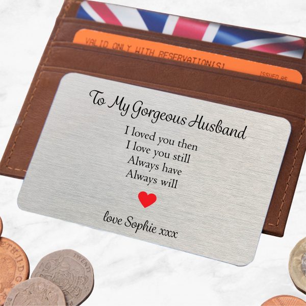 Personalised My Gorgeous Husband Love Metal Wallet Card - Image 2