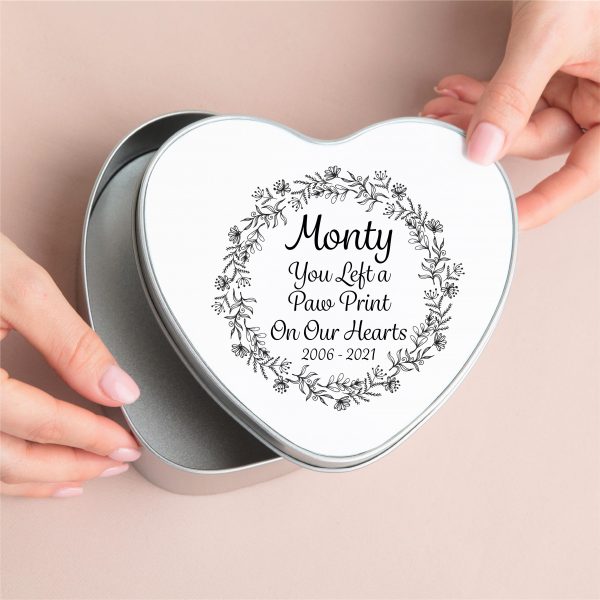 Personalised Pet Heart Metal Tin Memorial Box