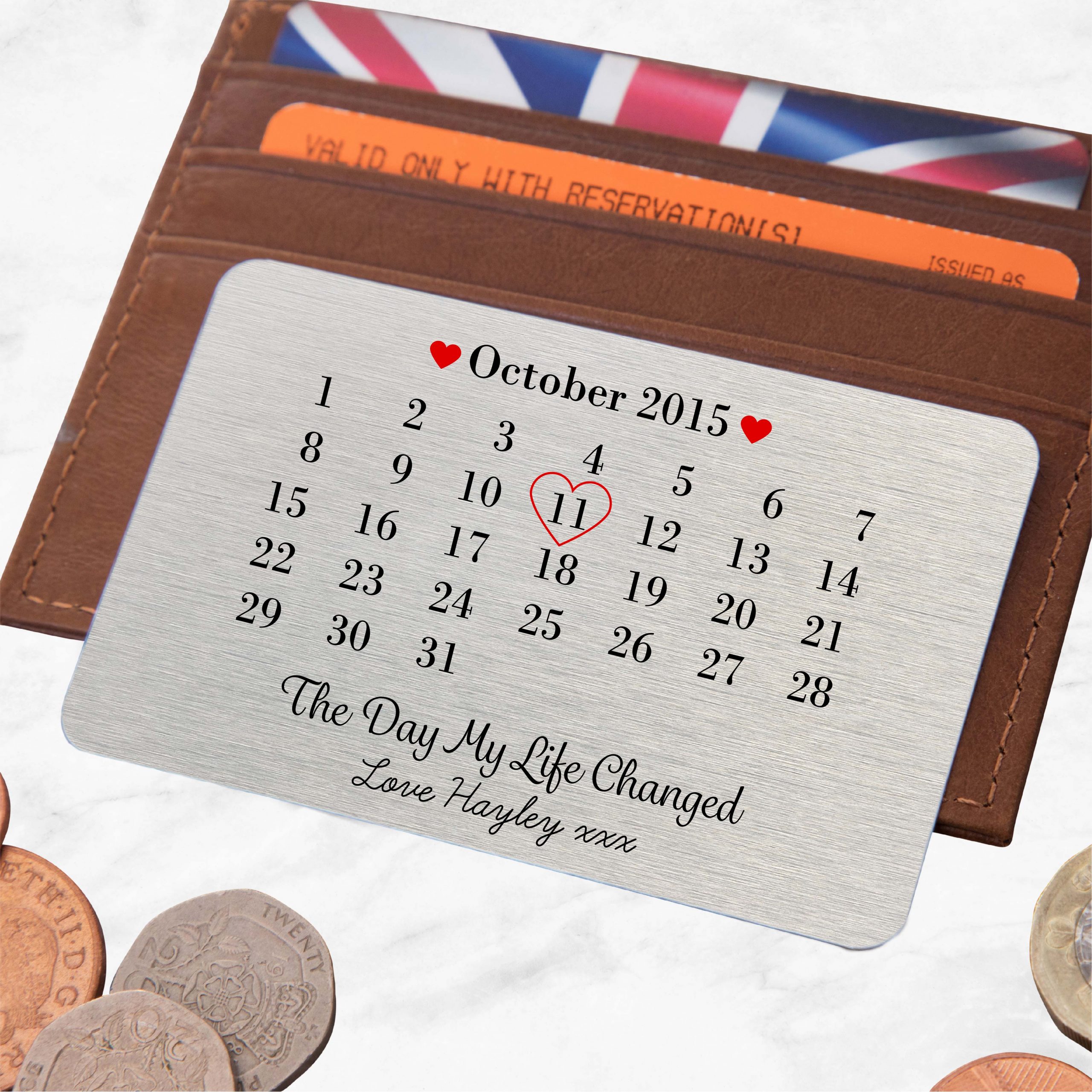 Personalised Day My Life Changed Date Metal Wallet Card - Image 2