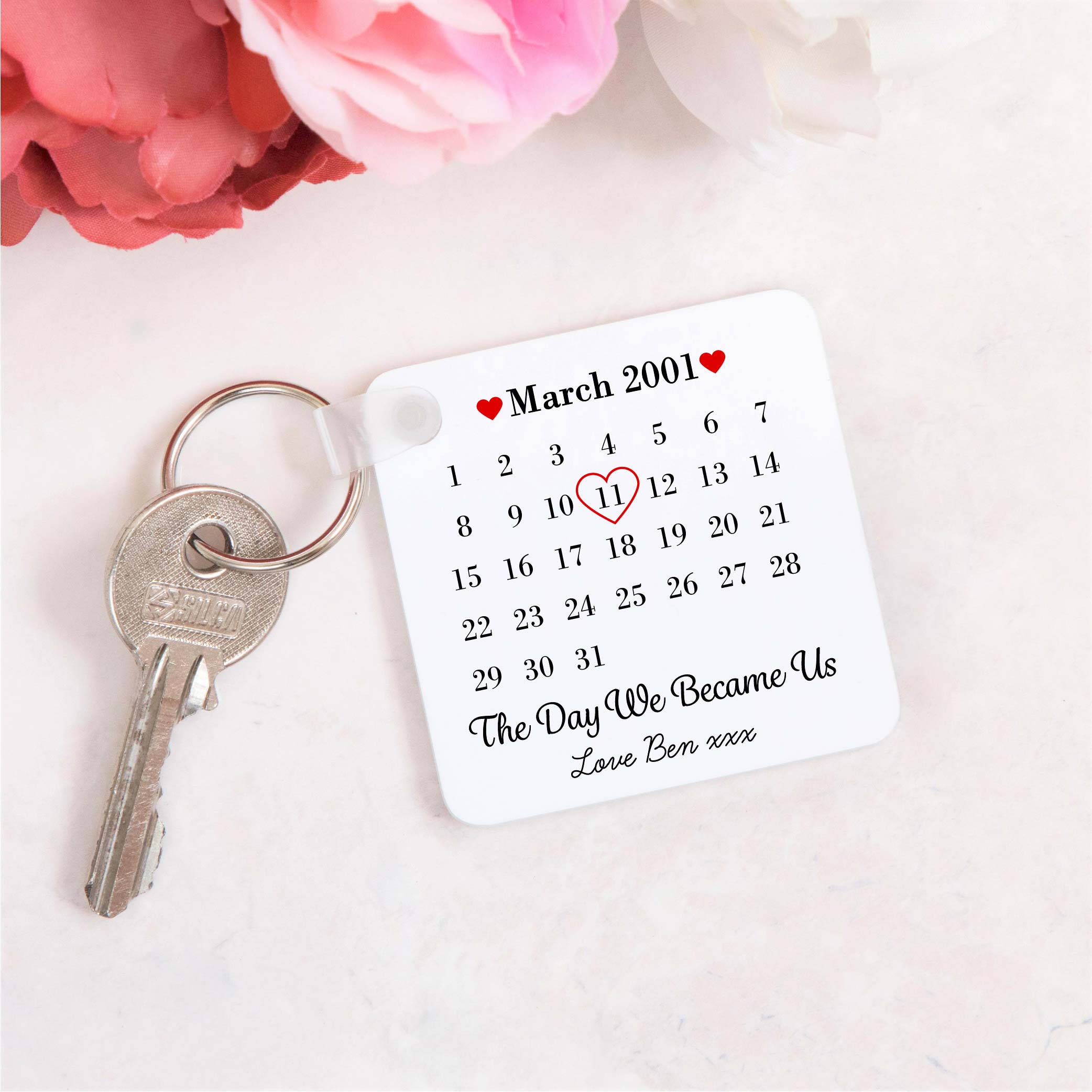 Personalised Day We Became Us Date Plastic Keyring - Image 2