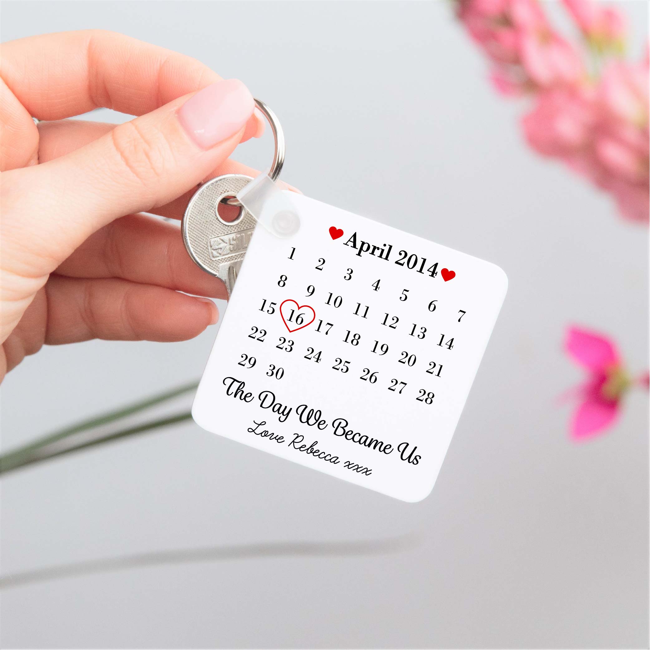 Personalised Day We Became Us Date Plastic Keyring - Image 3