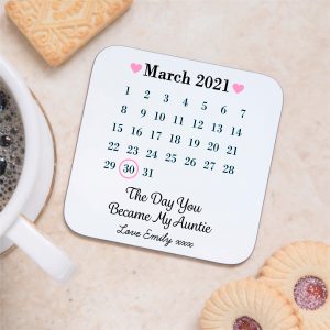 Personalised Day You Became My Auntie Date Drinks Coaster Mat
