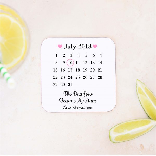 Personalised Day You Became My Mum Date Drinks Coaster Mat - Image 3