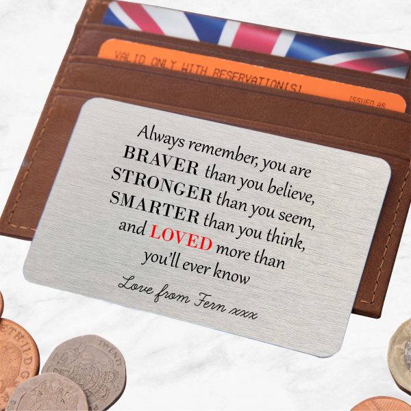 Personalised You Are Braver, Stronger, Smarter Metal Wallet Card - Image 2