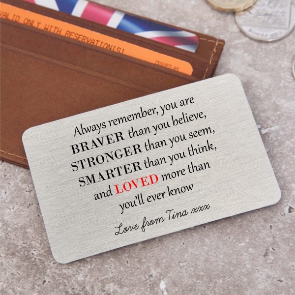 Personalised You Are Braver, Stronger, Smarter Metal Wallet Card - Image 4