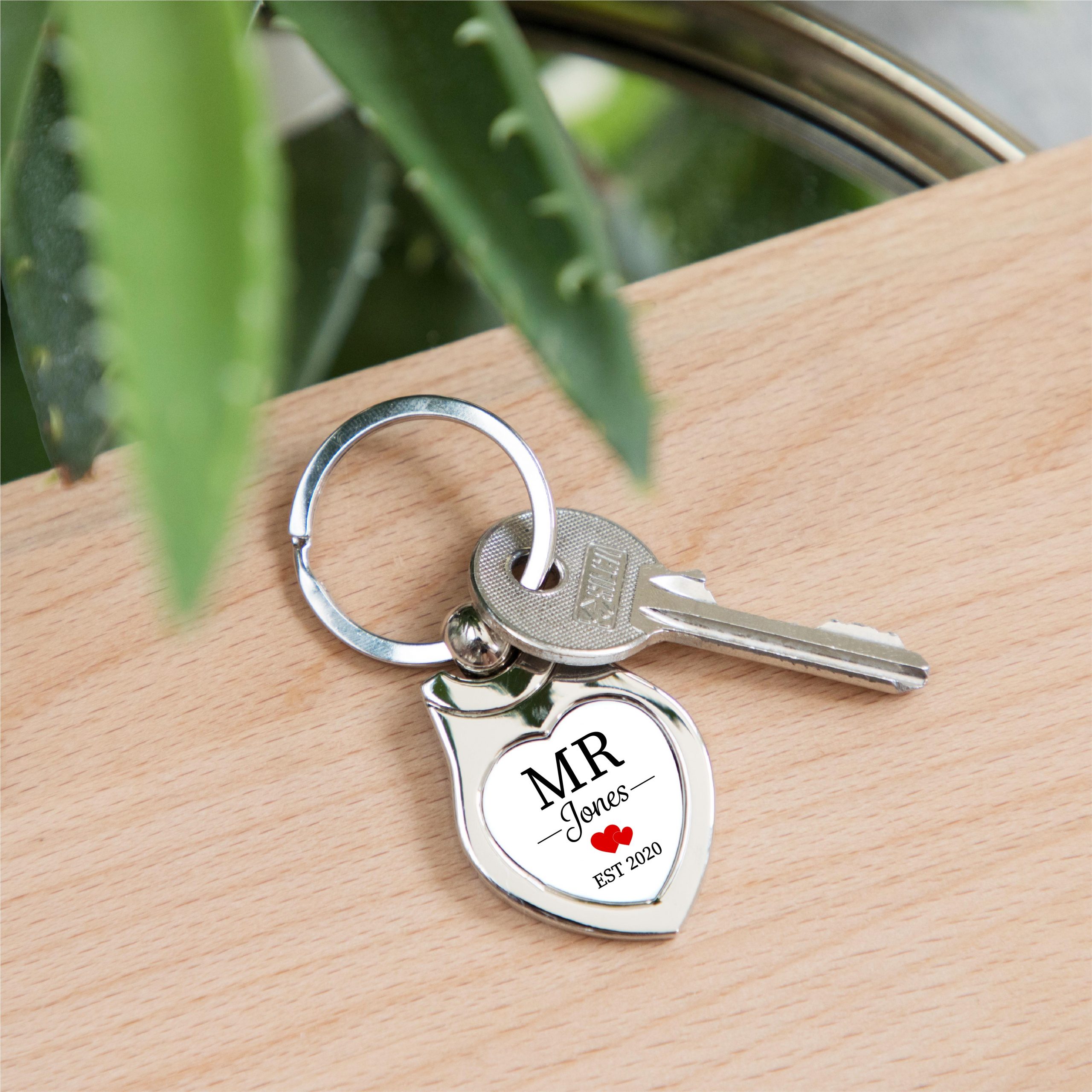 Personalised Mr & Mrs Pair Of Heart Metal Keyrings - Image 2