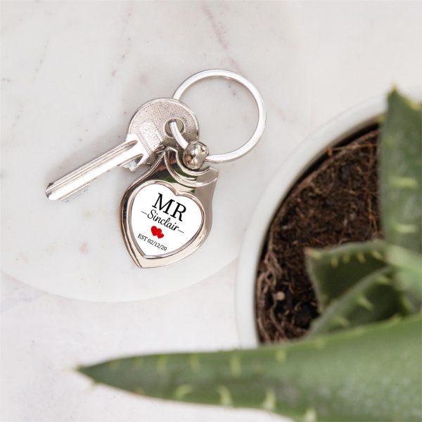 Personalised Mr & Mrs Pair Of Heart Metal Keyrings - Image 4