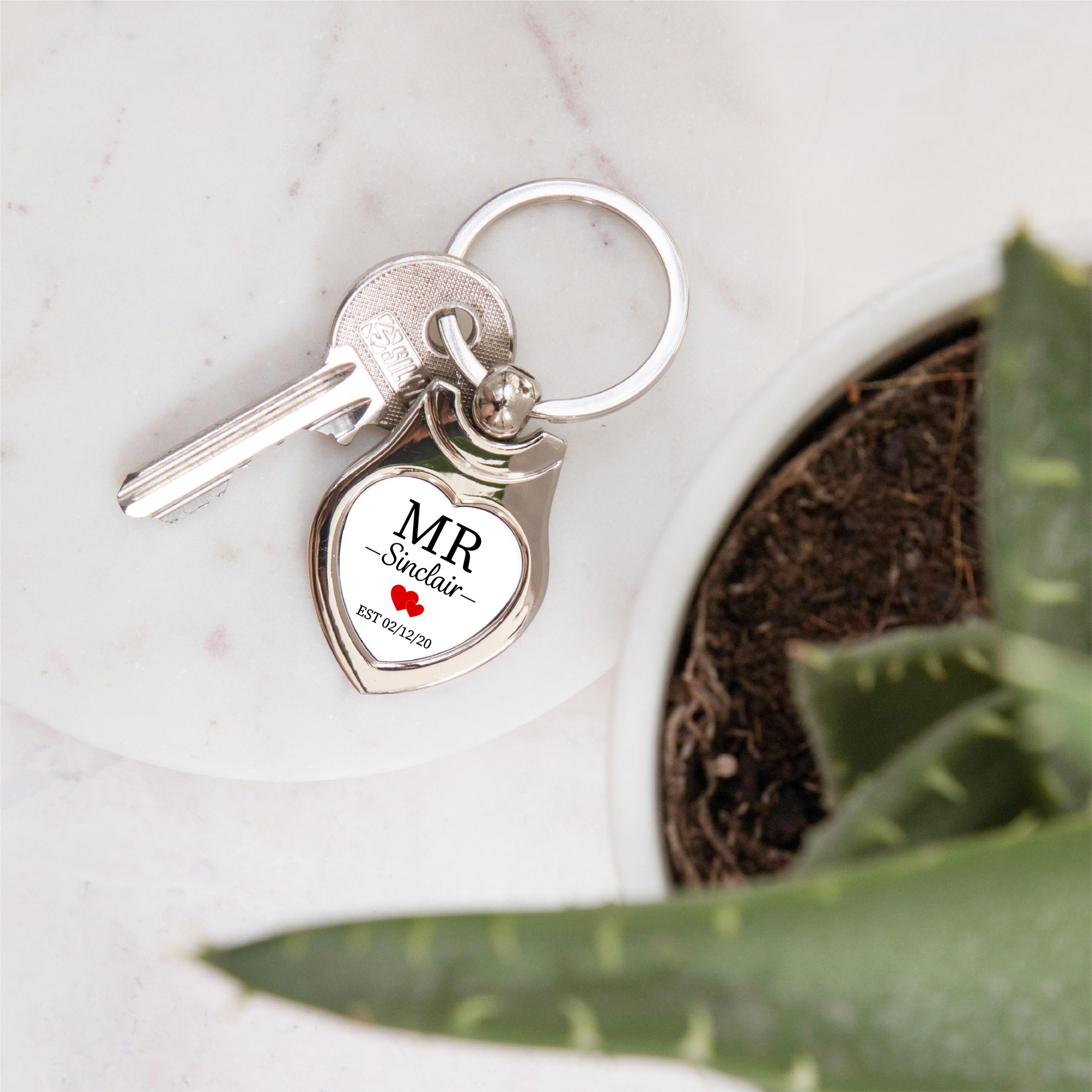 Personalised Mr & Mrs Pair Of Heart Metal Keyrings - Image 4