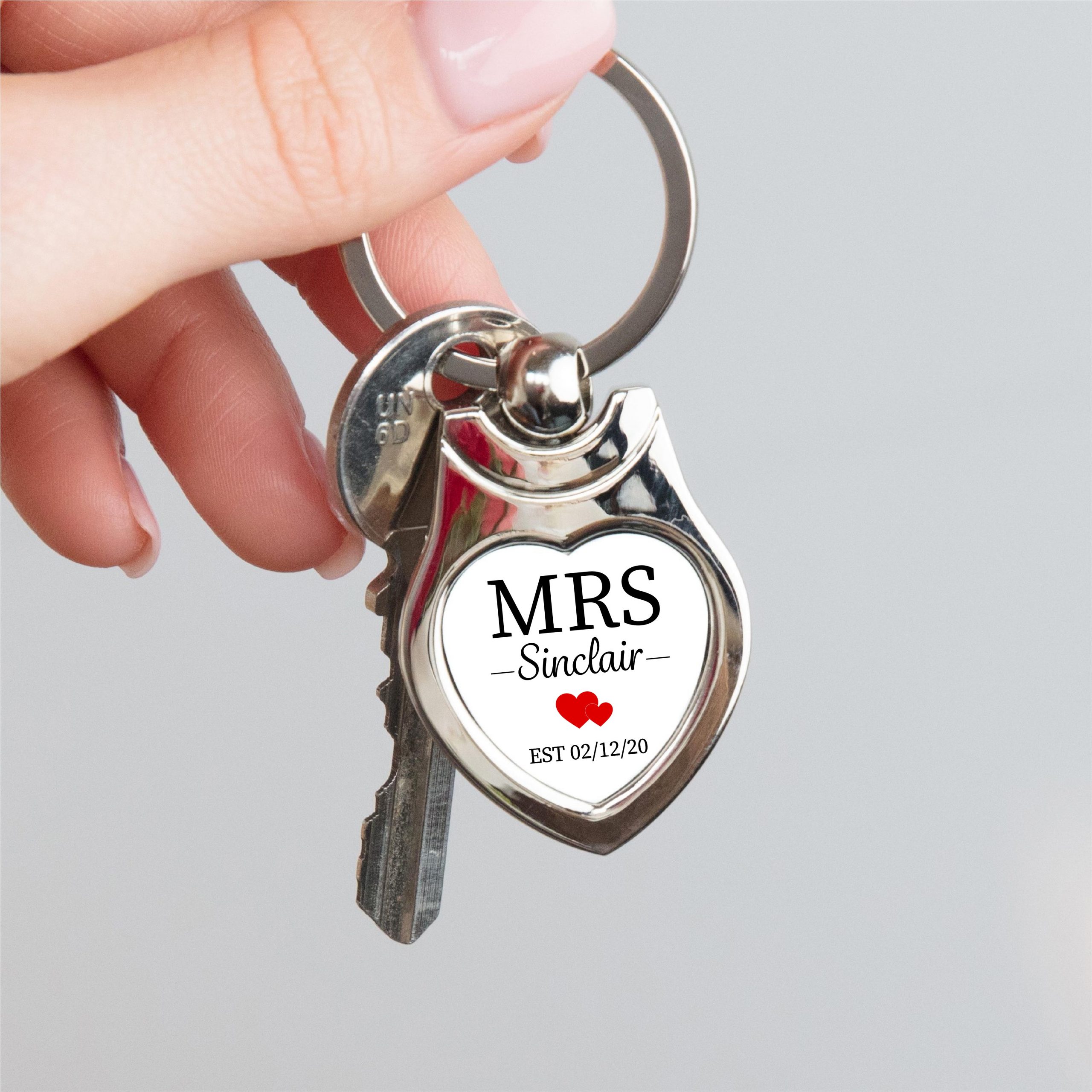 Personalised Mr & Mrs Pair Of Heart Metal Keyrings - Image 5